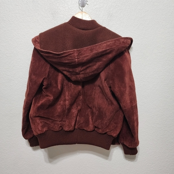 Vintage David Benjamin Burgandy Hooded Bomber Jacket Size 7/8 - Picture 15 of 16